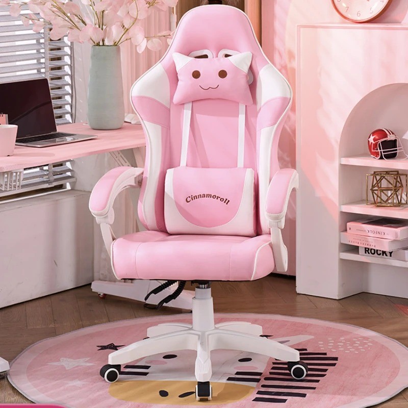Pink gaming chair cute cartoon bedroom live ergonomic office chair gamer computer Swive
