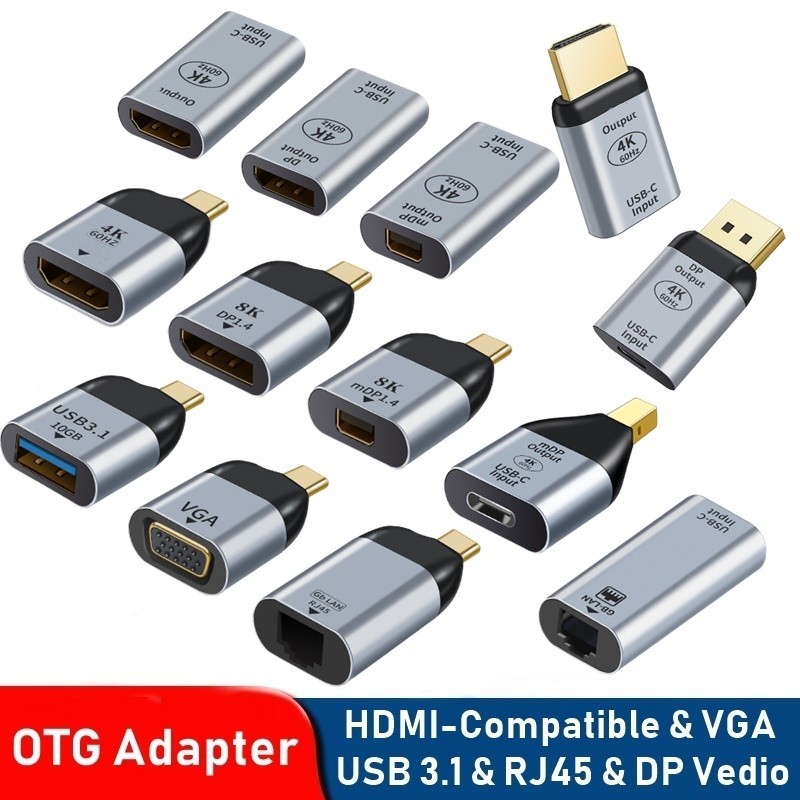 รองรับ USB Type C HDMI อะแดปเตอร์ USB-C to USB3.1 /DP/VGA/Mini DP/RJ45 8K 60Hz Vedio Transfer Adapte