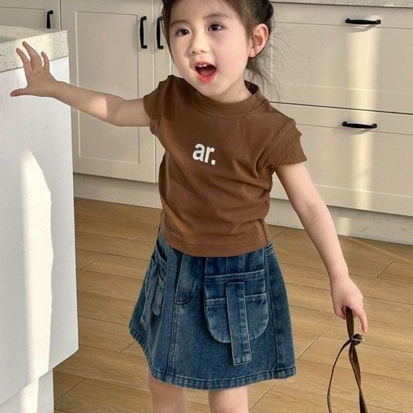 2024 เกาหลีเด็กสาว เสื้อยืด เด็กผ้าฝ้ายเสื้อยืดเสื้อกาแฟ
