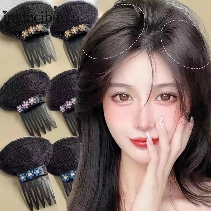 Rhinestone พัฟผมหัวเบาะที่มองไม่เห็น Fluffy Hair Pad ฟองน้ําคลิป Bun Bump Volume Hairs ฐานสําหรับผู้หญิงอุปกรณ์เสริมผม