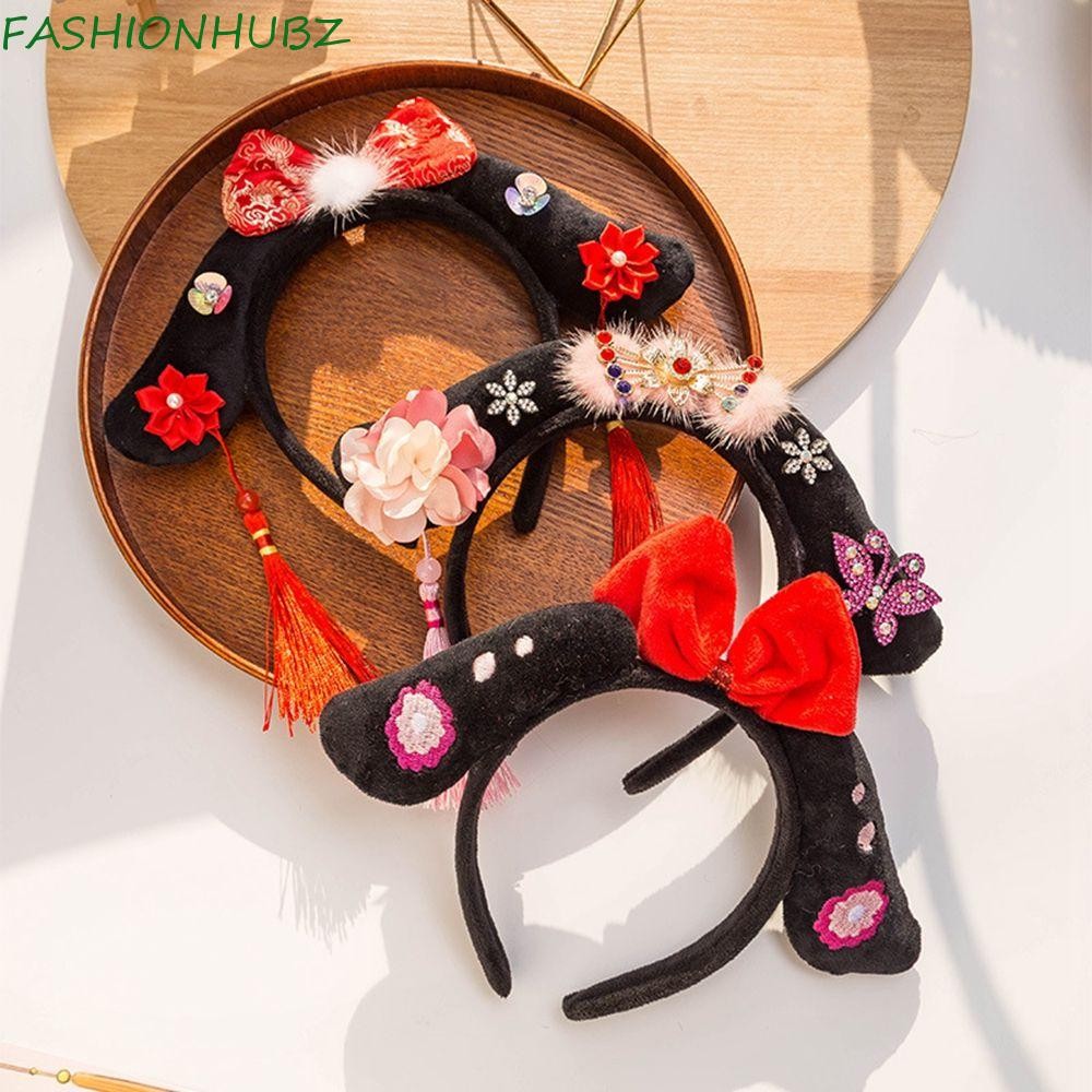 Fashionhubz สไตล์โบราณ Headwear Retro แบบดั้งเดิมโบราณดอกไม้โบว์เพิร์ล Hanfu Headdress Royal Court Headwear สไตล์จีน Headwear