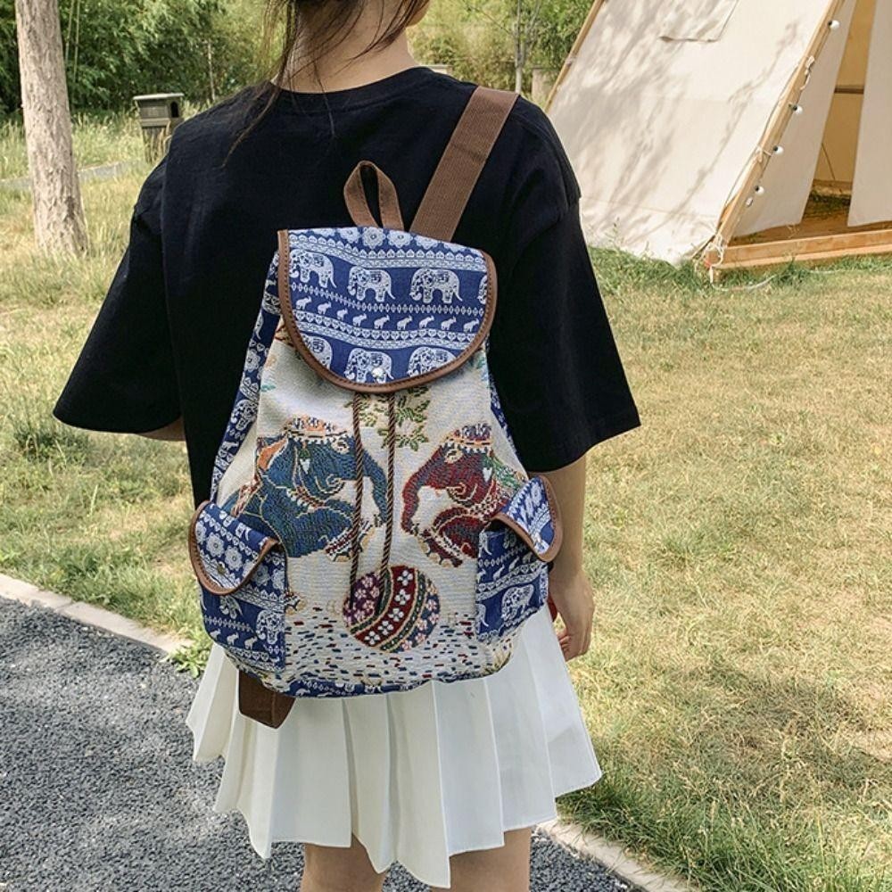 กระเป๋ากลับหัวแบบช้างนกฮูก ทำจากผ้าใบ สไตล์ชาติพันธุ์ สะดวกสบายในการสะพาย - รูปที่ 7