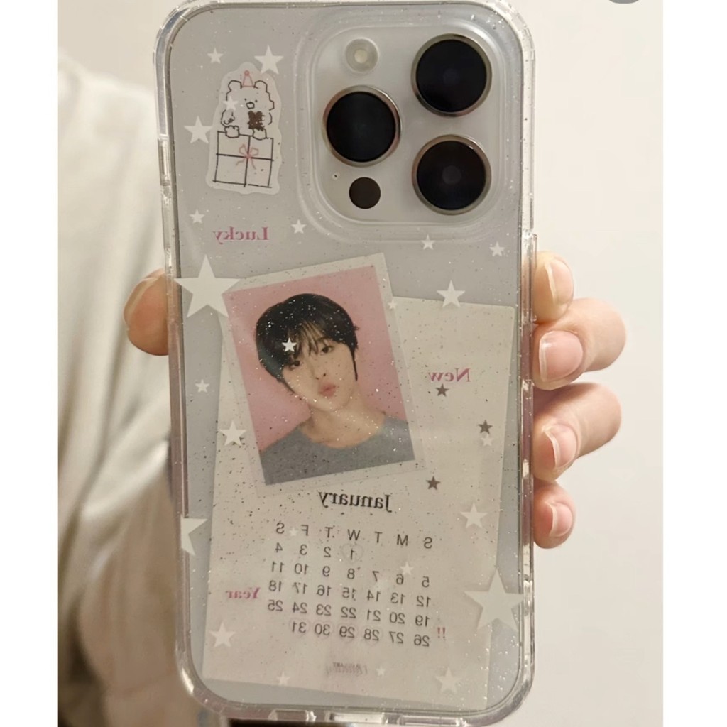 สามารถถือรูปถ่าย Fine กระพริบสีขาวดาวเหมาะสําหรับ Apple 16/15/14pro เคสโทรศัพท์ 12/11 Creative xr/xsmax กันกระแทก 7p เคสโทรศัพท์ – โปรปัง