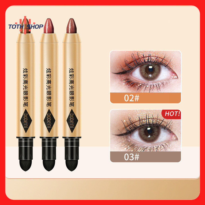 High-Gloss Eye Shadow Pen ปากกาอายแชโดว์แผ่นกันน้ำเหงื่อไม่ย้อมสีอายแชโดว์สองหัว แผ่นอายแชโดว์สำหรับผู้เริ่มต้น อายแชโดว