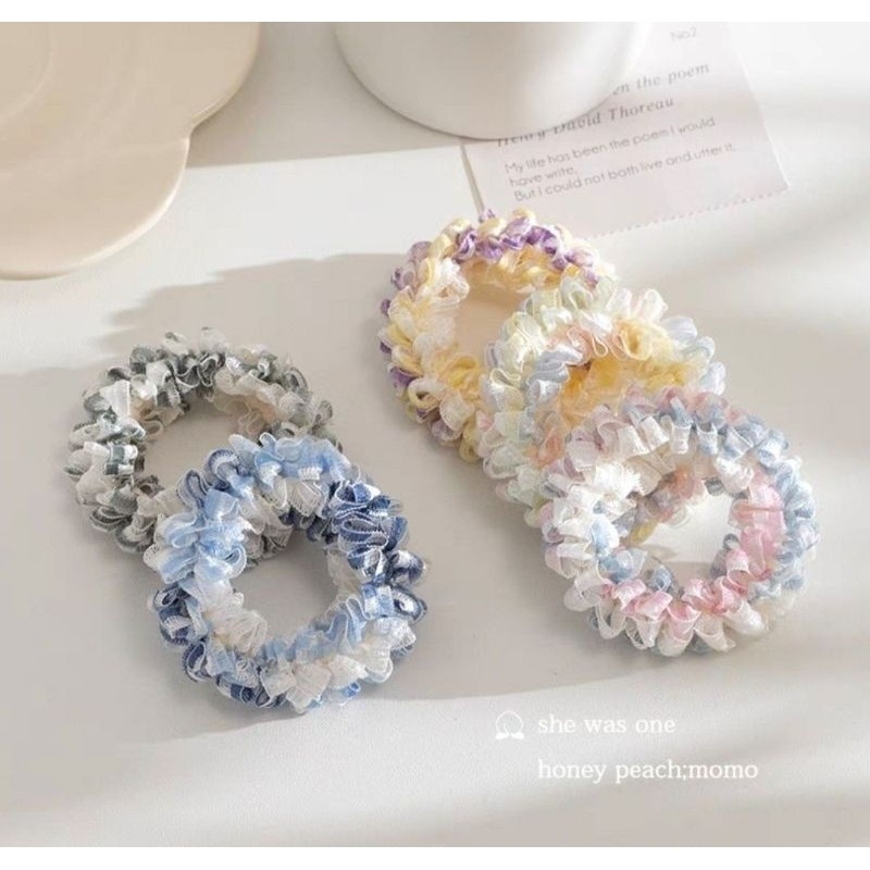 ยางยืดรัดผมริบบิ้น สีรุ้งหลายสี สุ่มสี