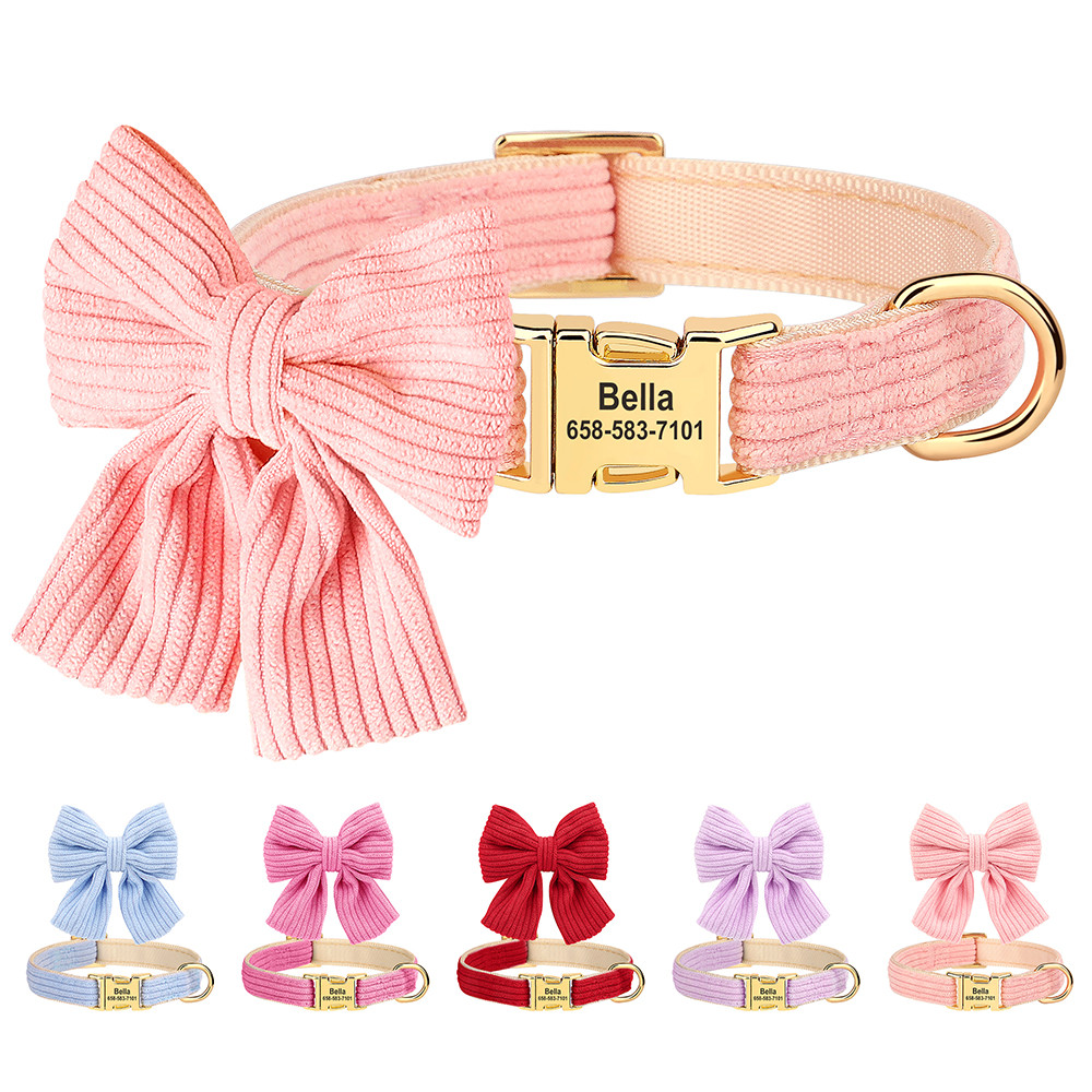 ปลอกคอสุนัขส่วนบุคคล Big Bowtie สัตว์เลี้ยงสุนัข ID ปลอกคอแกะสลักฟรีน่ารัก Bowknot สําหรับสุนัขขนาดเล็กขนาดกลางแมวอุปกรณ์สัตว์เลี้ยง