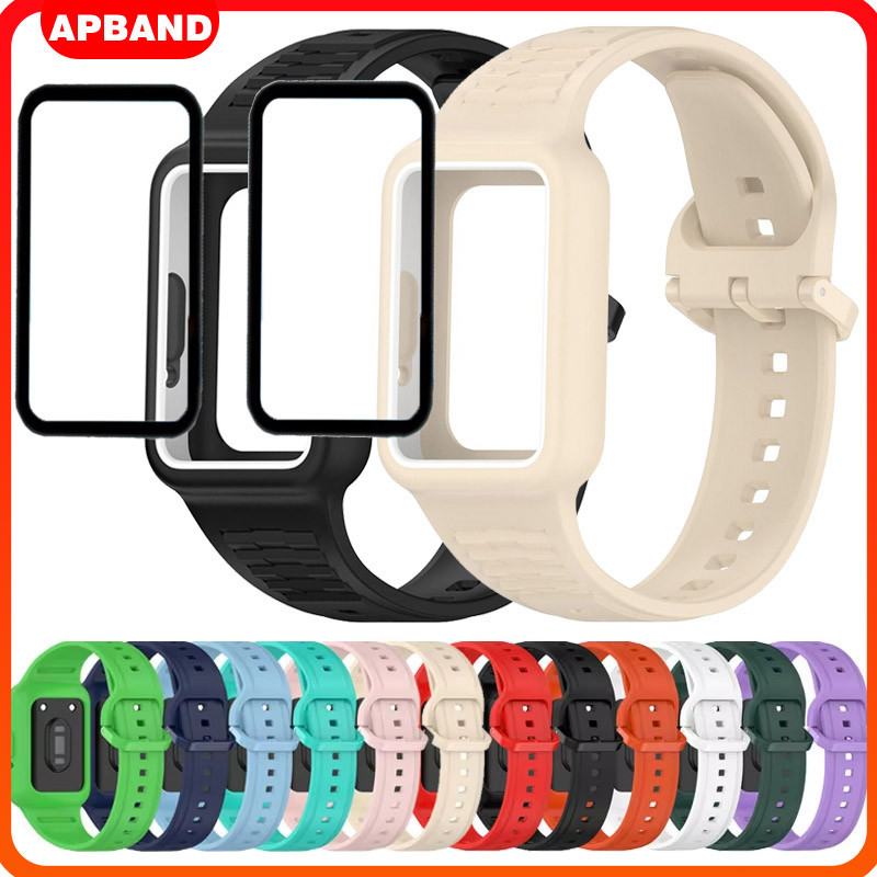 ฟิล์มแก้วนิรภัย + กรณีสายรัด for Smartwatch Huawei Band 10 9 8 7/ Samsung Galaxy Fit 3 กีฬาป้องกันหน้าจอยางอ่อน