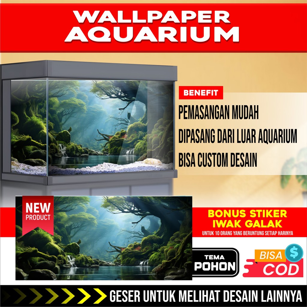 3D REAR AQUARIUM BACKGROUND สติ๊กเกอร์ติดผนังพร้อมจินตนาการอย่างเป็นธรรมชาติ DH2