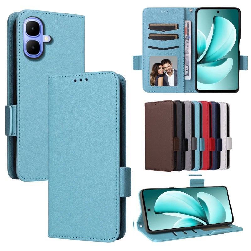 ปลอกสําหรับ Infinix Smart 10 Plus Smart 10 10Smart Plus 10 + 10Plus 4G Luxury Flip Leather Side Buckle Lychee Texture เคสโทรศัพท์ช่องเสียบการ์ดกระเป๋าสตางค์ขาตั้งฝาครอบกันกระแทกโทรศัพท์