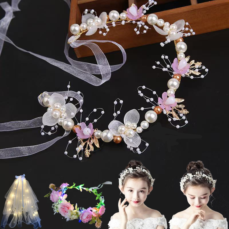 👑พร้อมส่ง👑  มงกุฎดอกไม้สาย สำหรับเจ้าหญิง ✨ ดีไซน์หรูหราพร้อมโบว์ซาติน ✔ ชุดแต่งงาน-วันเกิด-ถ่ายรูป