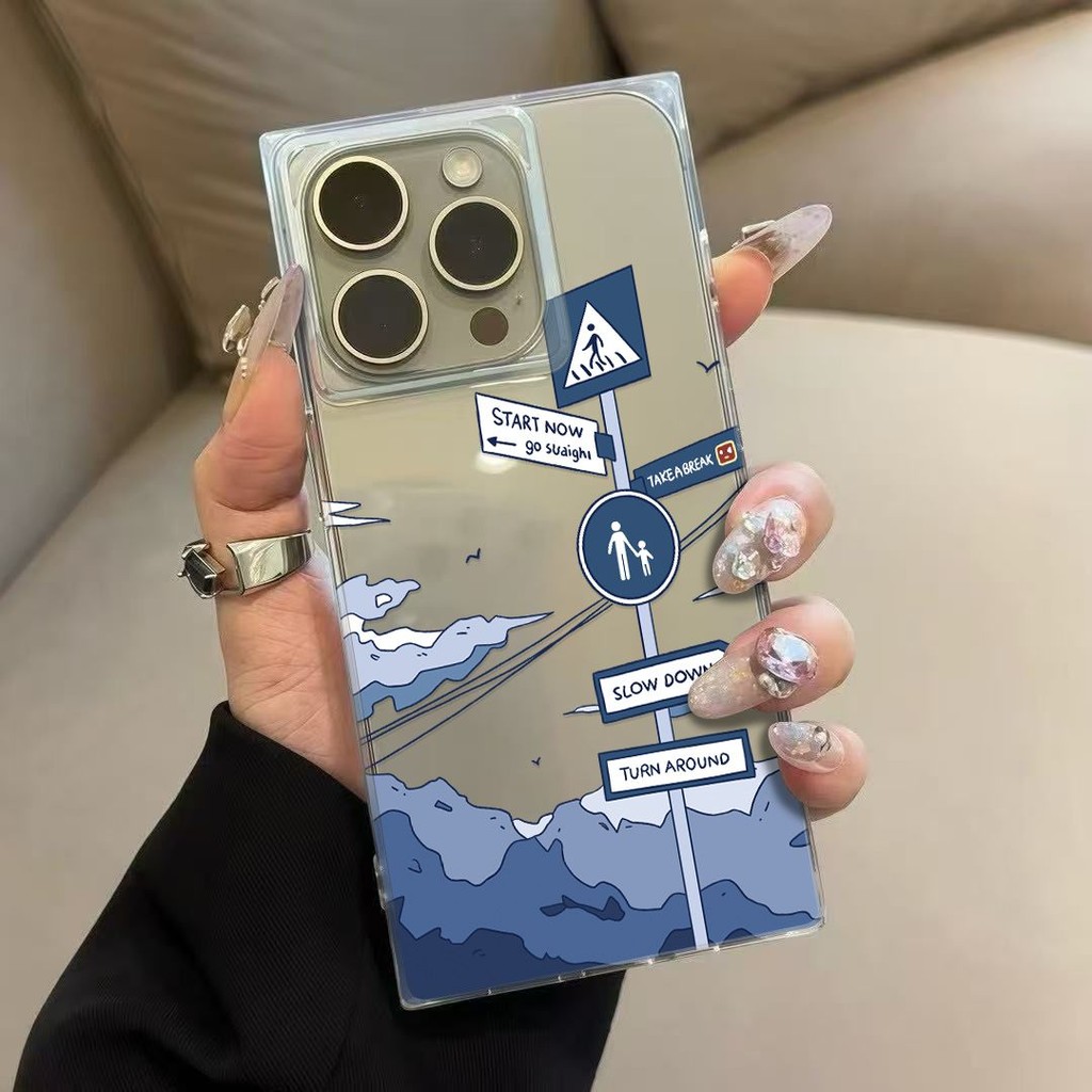 [เคสสี่เหลี่ยม] ป้ายถนนสีดําเหมาะสําหรับ Apple 16ProMax/15/14 Square Simple Creative iPhone13/12 เคสโทรศัพท์ - รูปที่ 6