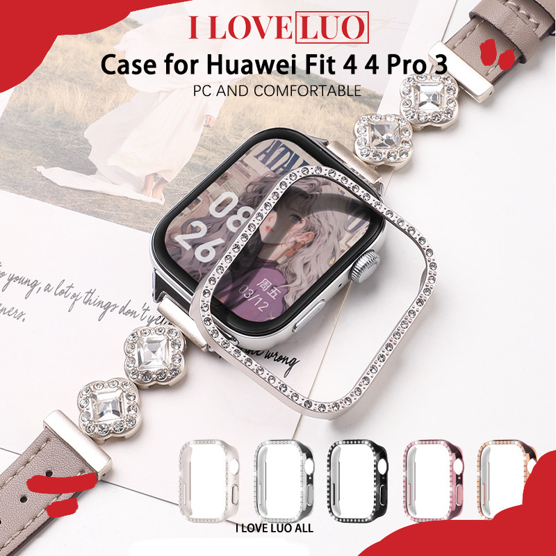กรณี PC for Huawei Watch Fit 5 5 Pro 4 4 Pro เพชร Bling แข็ง PC ชุบหน้าจอรูป้องกันอุปกรณ์ครอบกันชนเต็ม for Huawei Fit 3