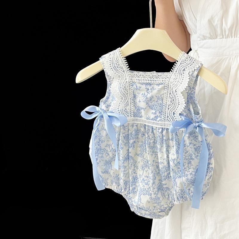 AJL สินค้าใหม่ออกเดือนมิถุนายน 2025 ฤดูร้อนสไตล์ใหม่เด็กสาวฝรั่งเศสสีฟ้าสีขาวพอร์ซเลนริบบิ้นกุทัณฑ์ผ