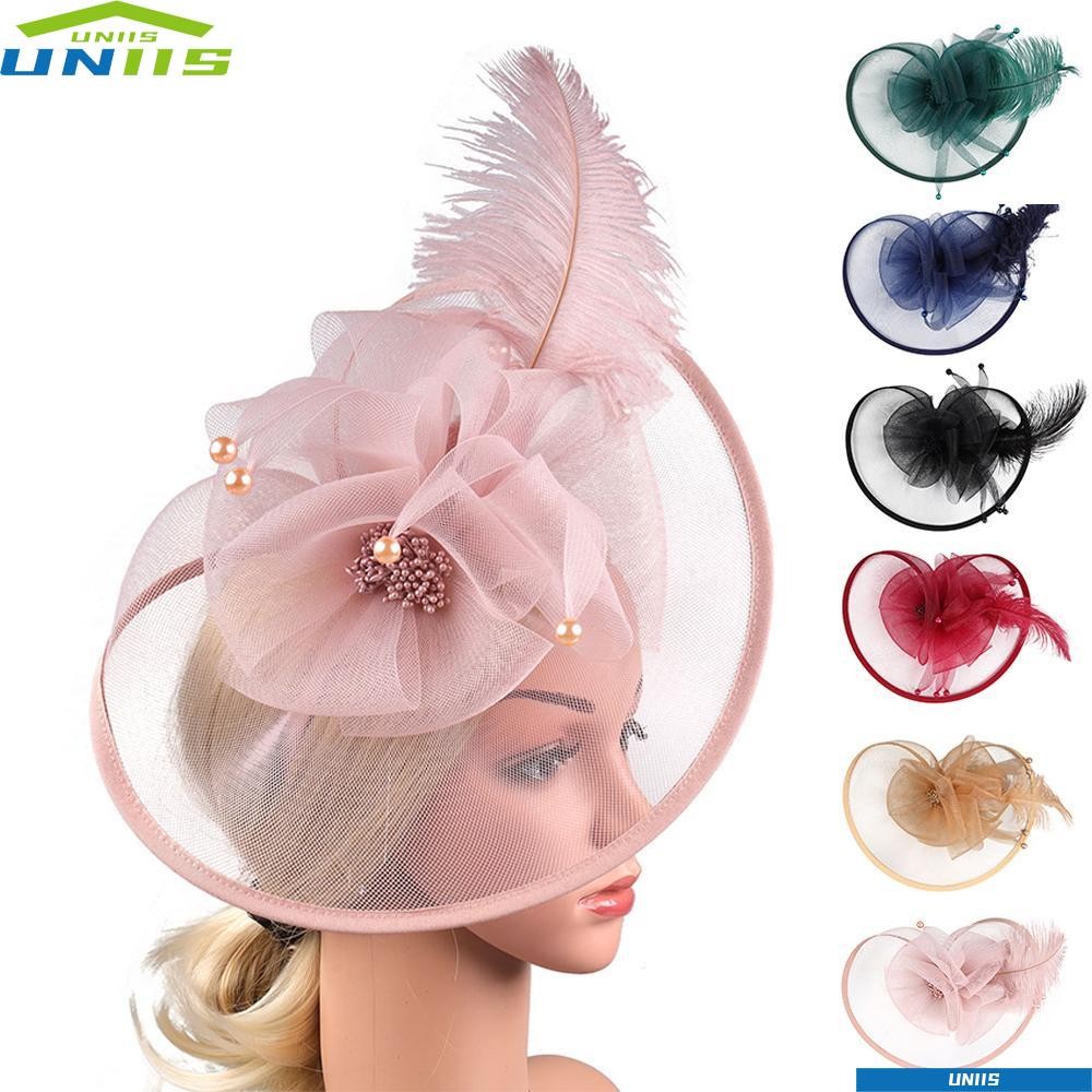 UNIIS fascinator หมวกผู้หญิง แบบ vintage feather กับเส้นด้ายตาข่าย มีสไตล์และelegant สำหรับเจ้าสาว