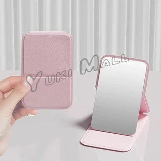 Yuki กระจกแต่งหน้า ขนาดเล็กพับตั้งโต๊ะได้ หนังPUกระจกขนาดเล็ก สวย Mirror
