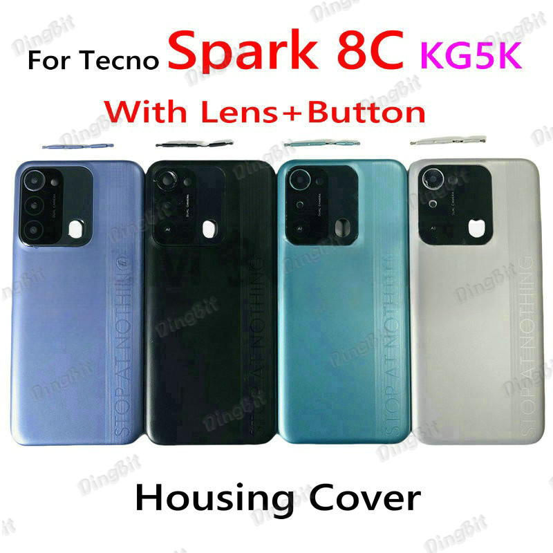 สําหรับ Tecno Spark 8C KG5K KG5J ด้านหลังกระจกประตูด้านหลังกรณีเลนส์กล้องแก้ว