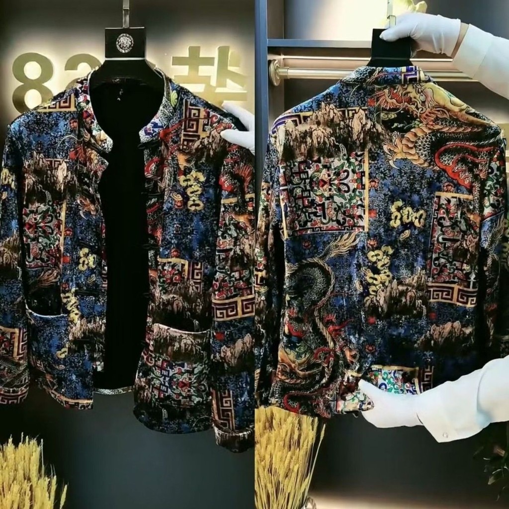 Heavy เสื้อแจ็คเก็ตผู้ชายฤดูใบไม้ผลิฤดูใบไม้ร่วงหัวเข็มขัด Jacquard Tang ชุดสบายคุณภาพสูงแฟชั่นอินเทรนด์แจ็คเก็ต All-Match Stand-Up Collar ขายร้อนผู้ชาย