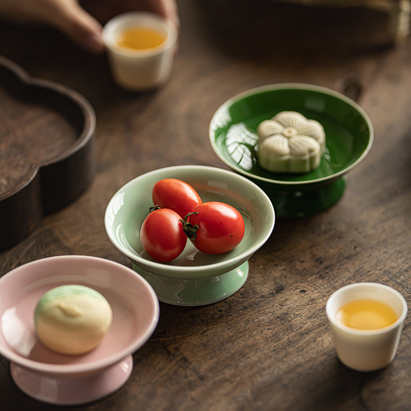 Dreamerhouse จานผลไม้เซรามิคในครัวเรือนแผ่นเท้าสูงแผ่นการตั้งค่าแผ่น Zen Refreshment แผ่นขนมขบเคี้ยว