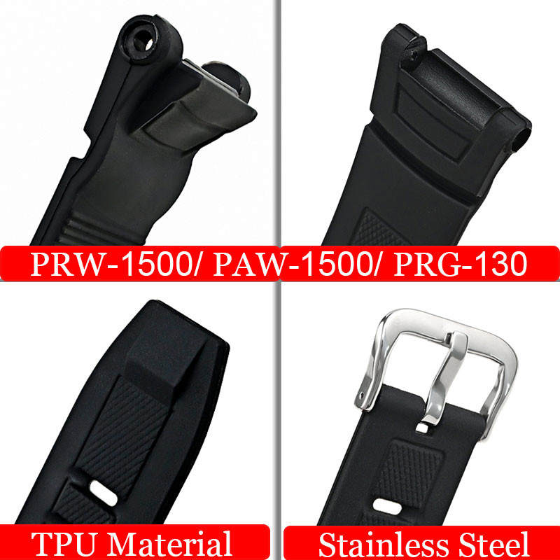 Tpu สายนาฬิกาซิลิโคนเรซิ่นนาฬิกาสําหรับ Casio นาฬิกาดิจิตอล Bacelet PROTREK PRW-1500 PAW-1500 PRG-130 กันน้ํายาง Watchband กีฬา WristBand นักเรียนข้อมือเข็มขัด