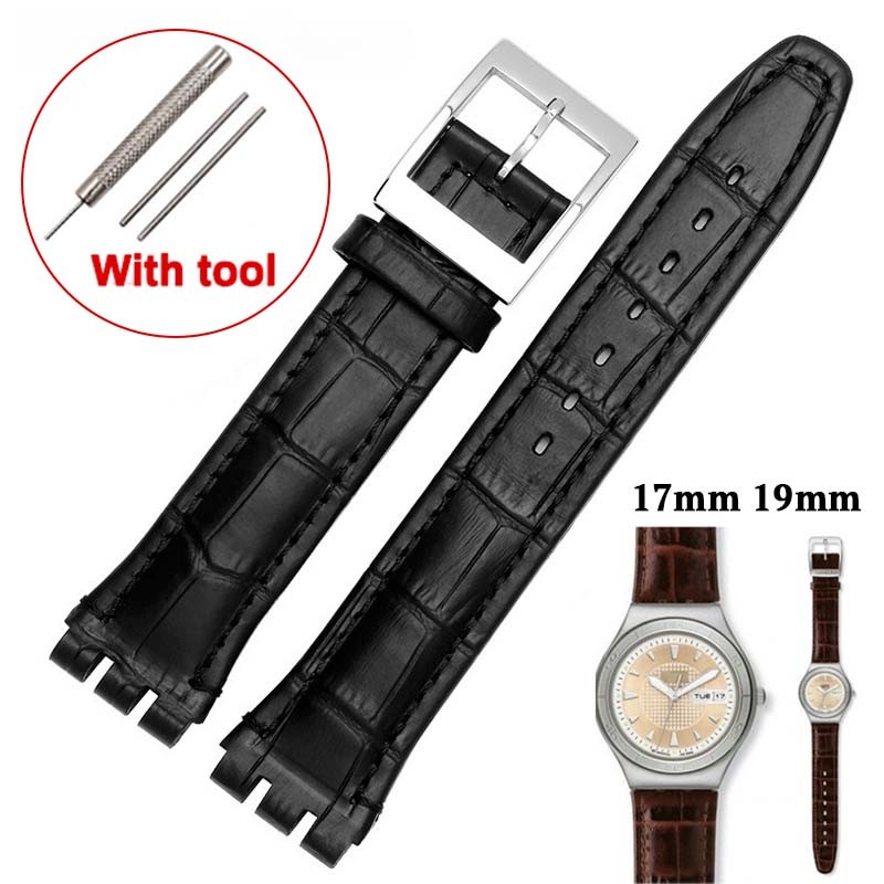 SWATCH 17มิลลิเมตร19มิลลิเมตร หนังวัว สายนาฬิกาสําหรับ ตัวอย่าง หนังแท้สายนาฬิกาข้อมือไม้ไผ่รูปแบบหนังสายธุรกิจข้อมือเข็มขัดผู้หญิงผู้ชายสร้อยข้อมือนาฬิกาอุปก