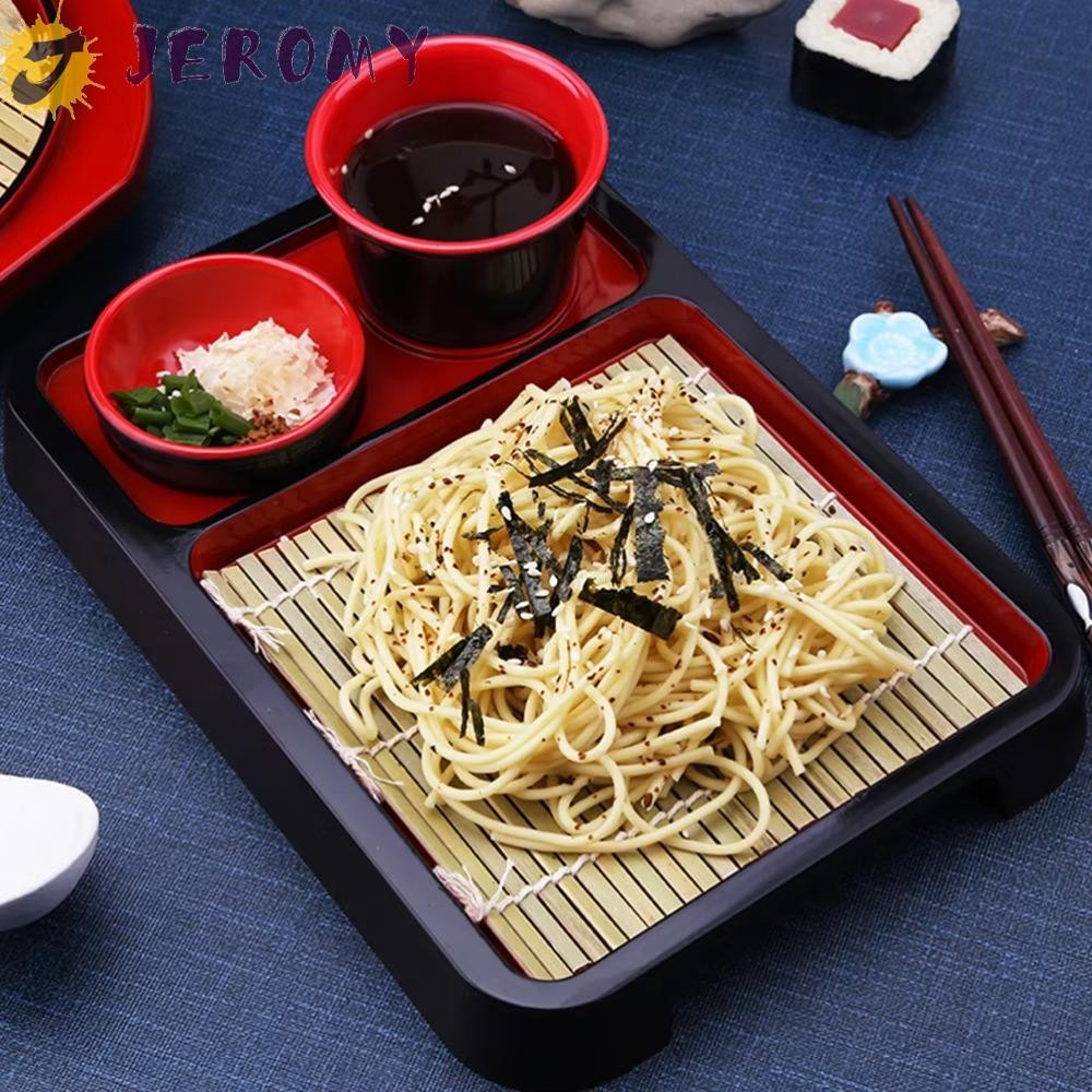 เจโรมี จานบะหมี่โซบะสไตล์ญี่ปุ่นพร้อมเสื่อไม้ไผ่จานบะหมี่เย็น,พลาสติกทําความสะอาดง่ายอเนกประสงค์จานใส่อาหารแฟชั่นสําหรับเสิร์ฟและตกแ