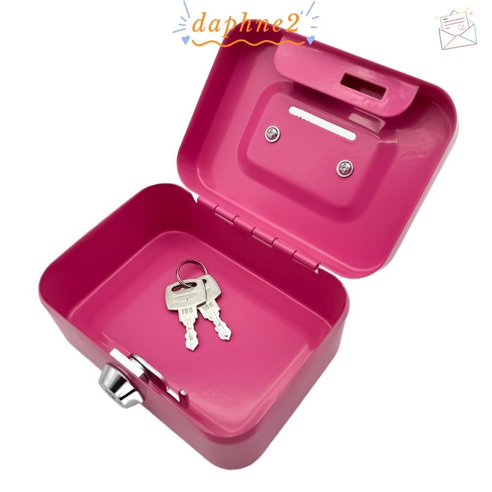 Daphs กล่องเงินสดกุญแจล็อค, 4.53" x 3.35" กล่องเก็บเงินสดขนาดเล็ก, อุปกรณ์บ้านโลหะพร้อมที่จับพร้อมฝาปิดล็อคเงินออแกไนเซอร์เด็ก
