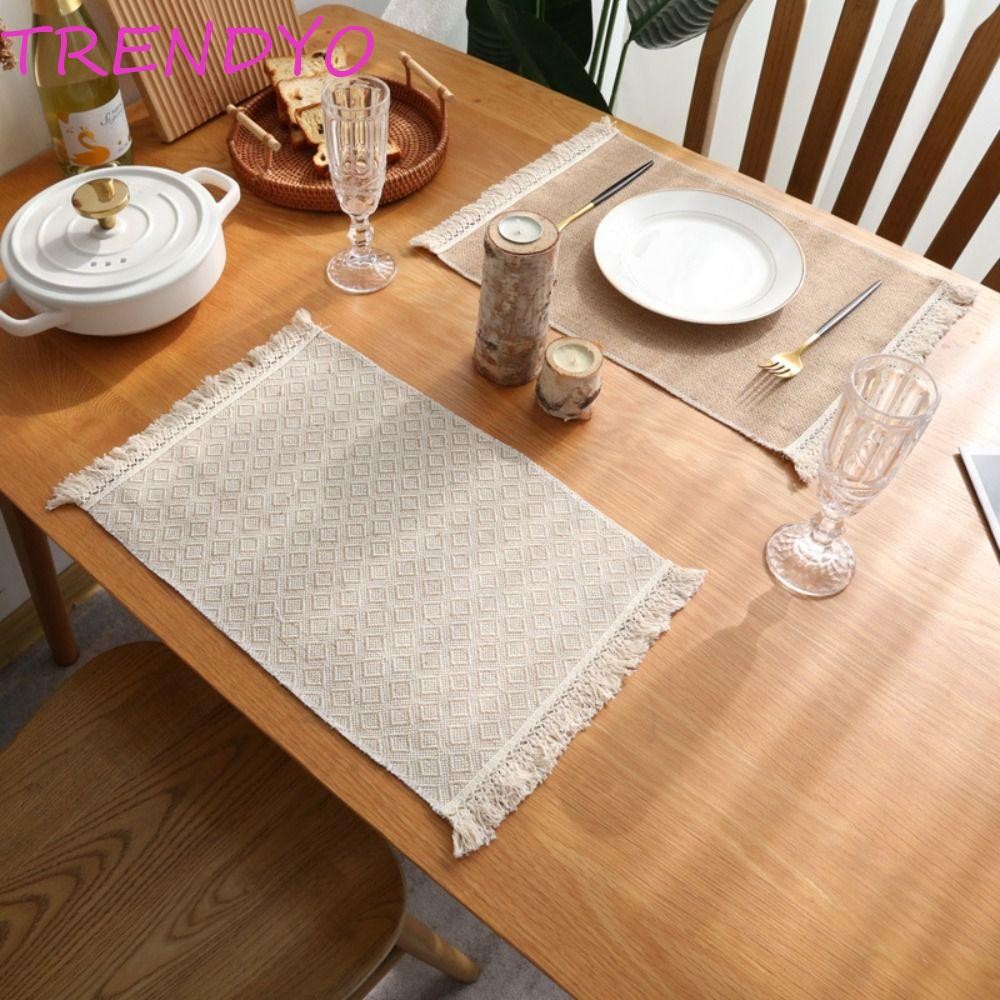 Trendyo Placemats ในครัวเรือนผ้าฝ้ายผ้าลินินธรรมชาติ Soft Party Supplies Fringed Table Decor