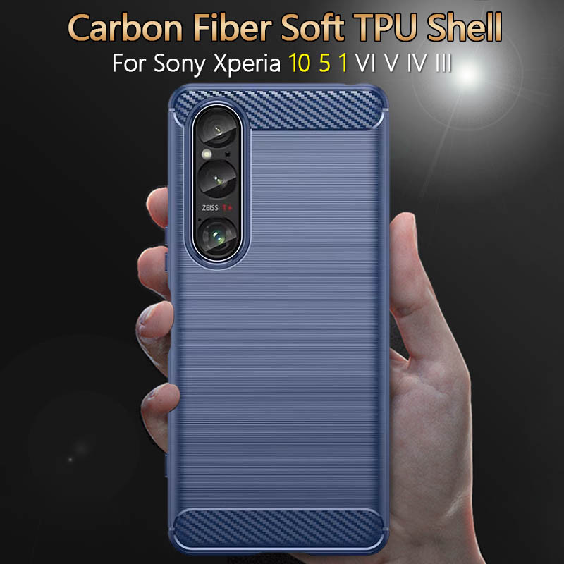 คาร์บอนไฟเบอร์ Streamer สําหรับ Sony Xperia 10 5 1 VI V IV III Ultra Thin Anti Slip Matte Soft TPU Back Protector คลุมทั้งหมด Shell