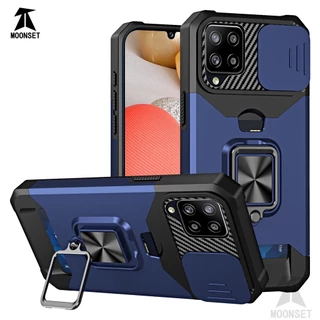 สําหรับ Samsung A42 5G / A12 กรณีฝาครอบกล้องเลื่อนผู้ถือบัตรแหวน Kickstand Heavy Duty ป้องกัน Slim ฝาครอบบาง