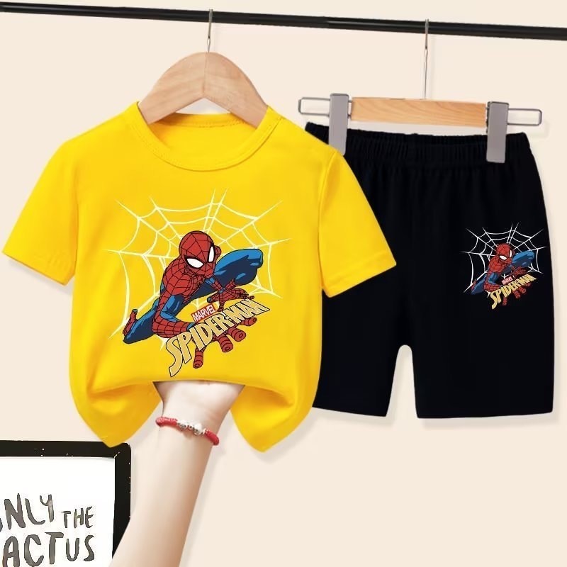 เสื้อและกางเกงเด็กผู้ชาย ลายการ์ตูน ฮีโร่แมงมุม เนื้อผ้ามีคุณภาพ เหมาะสำหรับเด็กอายุ 2 - 12 ปี