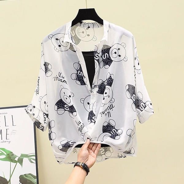 ⭐Fern Shop เสื้อชีฟองผู้หญิงลาย Two-Piece ด้านบน
