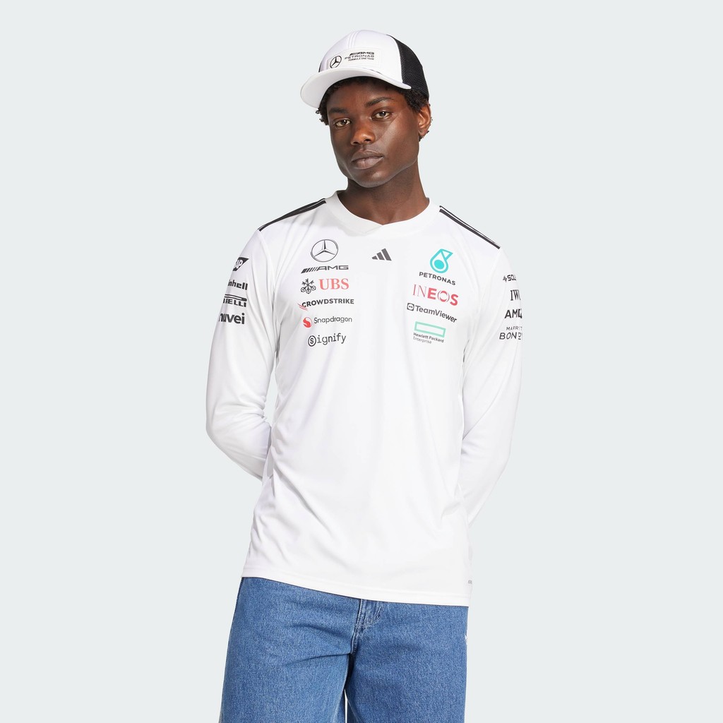 adidas Motorsport เสื้อนักแข่งแขนยาวทีม Mercedes - AMG Petronas Formula One สีขาว ผู้ชาย สีขาว JX5801