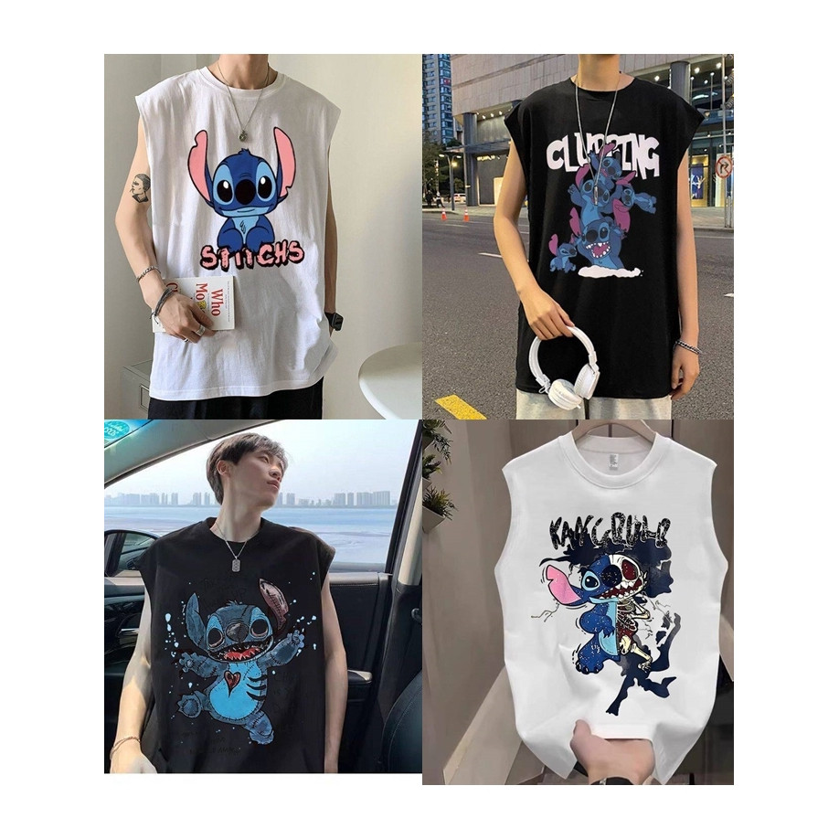 NEW เสื้อแขนกุด ลายสติทซ์ มีหลายลาย ใส่ได้ทั้งชายหญิง