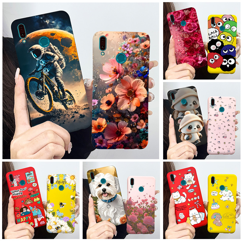 สําหรับ Huawei Y9 2019 กรณีน่ารักการ์ตูน Panda ดอกไม้สีลูกกวาดซิลิโคนอ่อนนุ่มเคสโทรศัพท์สําหรับ Huawei Y9 (2019) JKM-LX3 LX2 LX1 ปกหลัง 6.5 นิ้ว