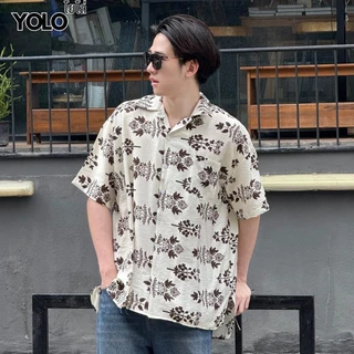 YOLOเสื้อเชิ้ตFREE SIZEเสื้อเชิ้ตแขนสั้น เนื้อผ้าดี ใส่สบาย ผ้าพิมพ์ลายทั้งผืน Y25002