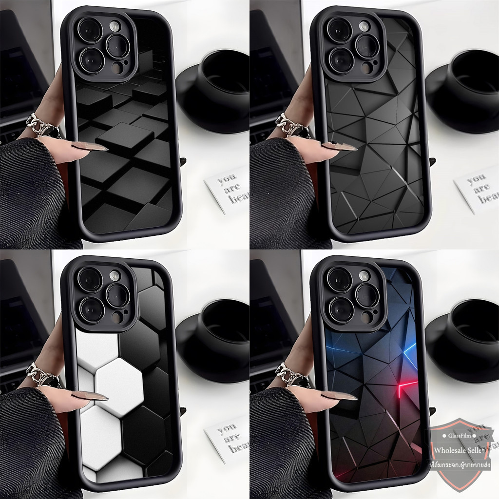 เคสโทรศัพท์ซิลิโคนอ่อนนุ่ม สำหรับ Samsung A56 A16 A06 A55 A54 A51 A36 A14 A13 A05s A04s A03s A50 A26 A15 ลวดลายเรขาคณิต