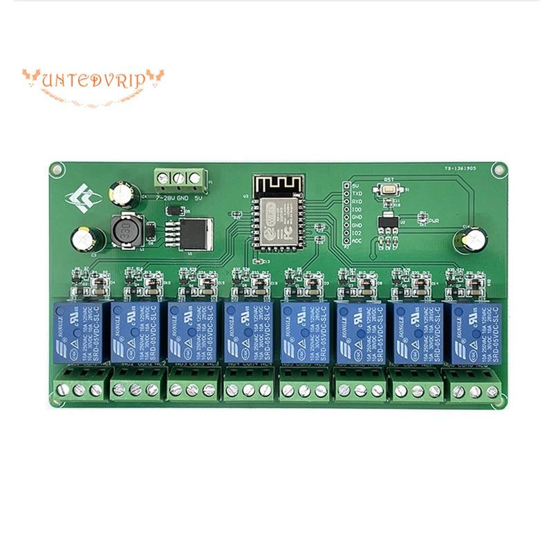 8 ช่อง ESP8266 โมดูลรีเลย์ WIFI ไร้สาย ESP-12F บอร์ดพัฒนา DC 5V/7-28V E- APP รีโมทคอนโทรล