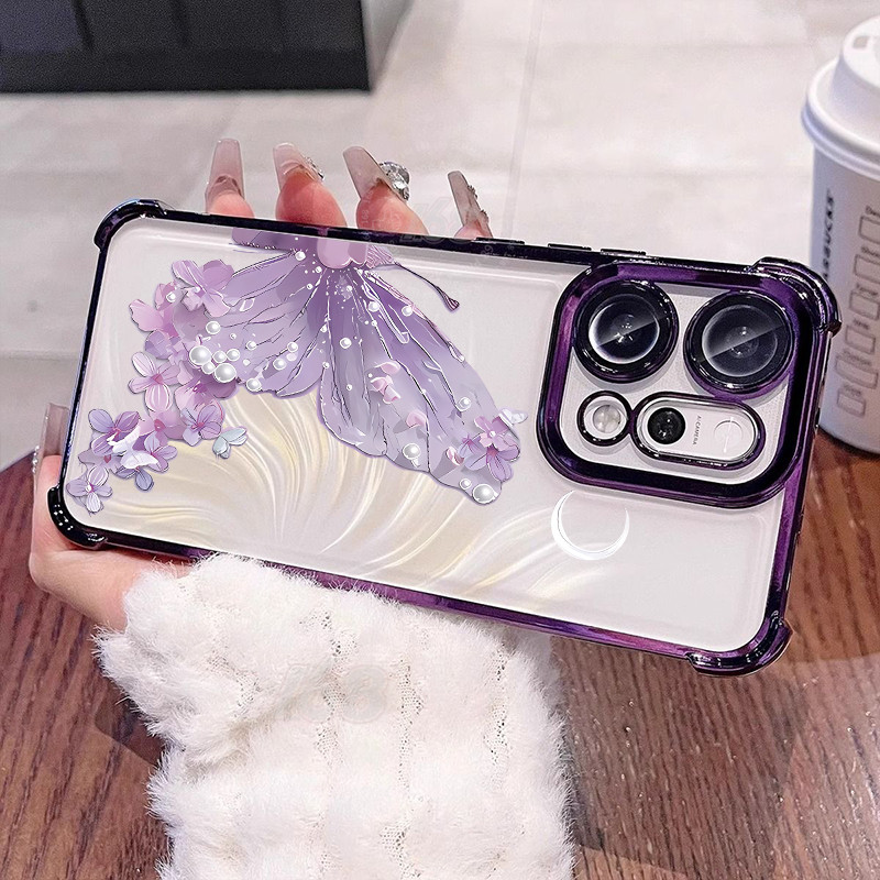 เคส OPPO Reno 14 14F 15 15F 5G เคส OPPO Reno 14 15 Pro Max 5G Case เคสน่ารักสีม่วงผีเสื้อดอกไม้ใสเยลลี่นุ่มกันกระแทกพร้อมเลนส์ป้องกันกล้องถุงลมนิรภัยหนาหรูหรากรณีสําหรับเด็กผู้หญิงผู้หญิง ราคา ถูกที่สุด ดีลบีเคเค แกลเลอรีภาพที่ 5
