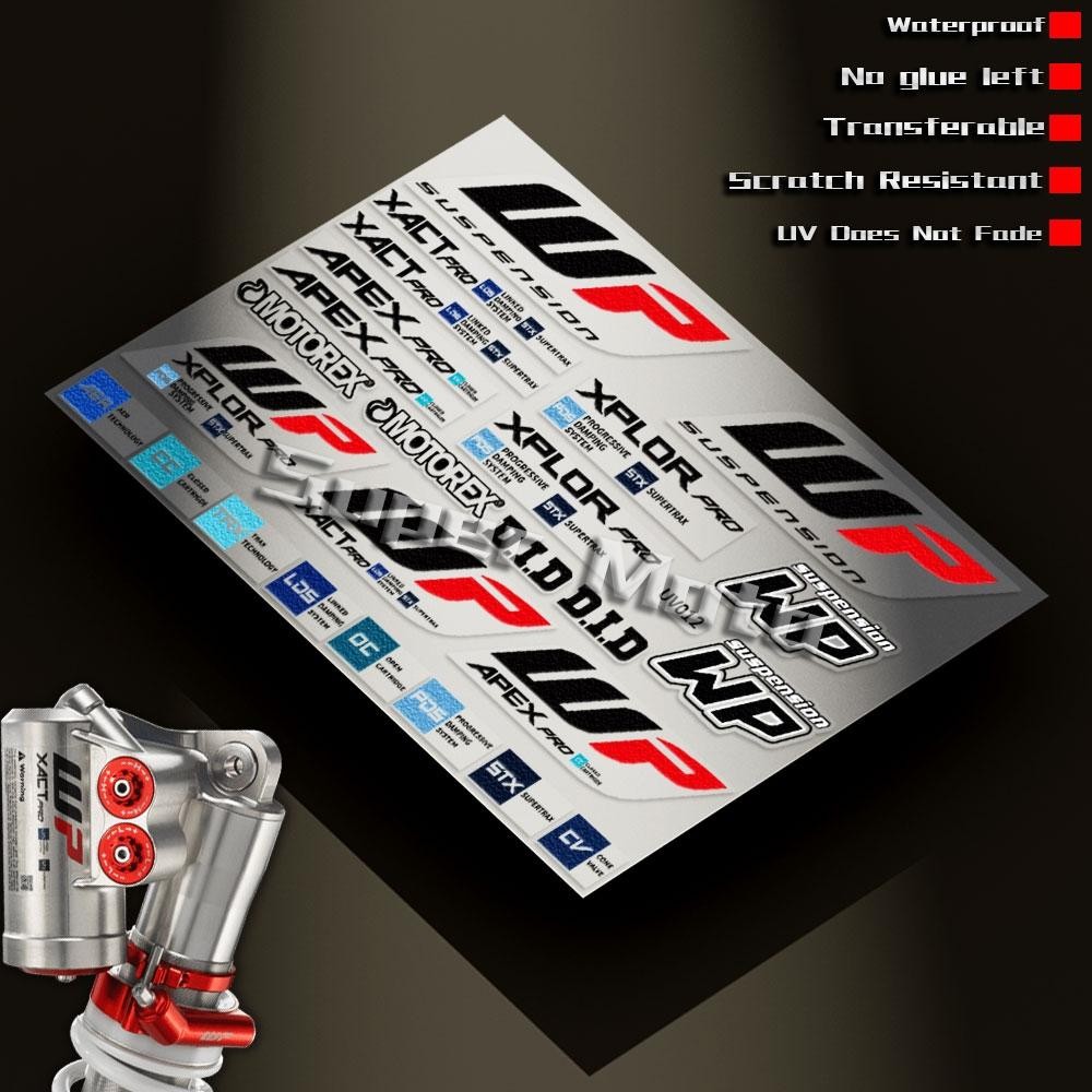 สําหรับ WP KTM ส้อมรถจักรยานยนต์ UV สติกเกอร์ Motocross Fairing หมวกกันน็อคสามมิติ Suspension Shocker Damper สติ๊กเกอร์กันน้ําสําหรับ KTM SX SXF EXCF RC SUPER Duke