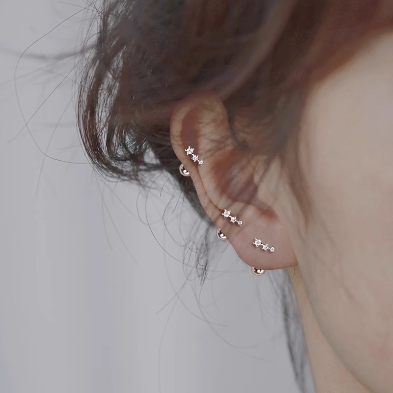 แฟชั่น Star Zircon Bling หูกระดูกหูสตั๊ดเล็บหัวเข็มขัดเจาะต่างหู