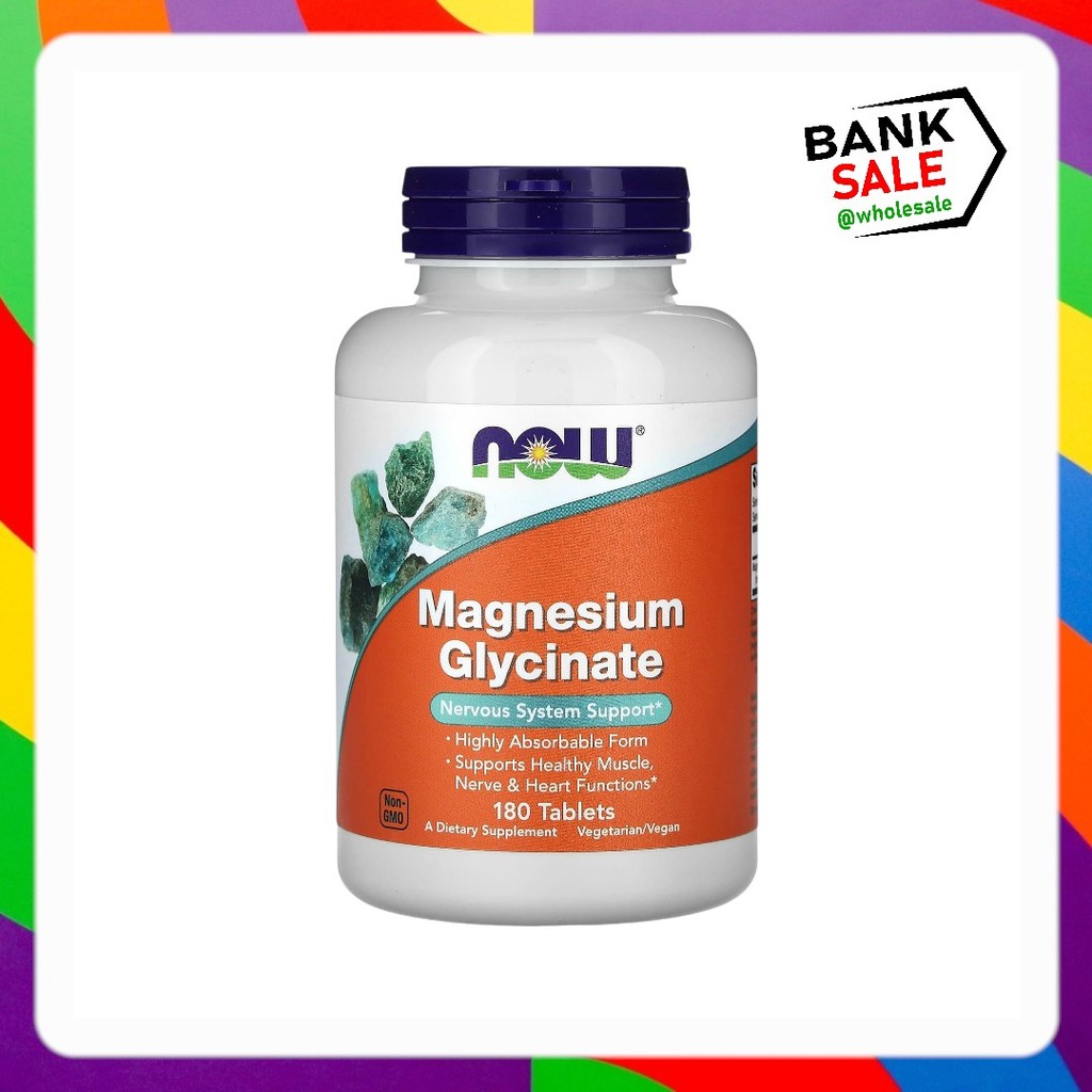 NOW Foods, Magnesium Glycinate, 180 Tablets (100 mg per Tablet)   แมกนีเซียมไกลซิเนต บรรจุ 180 เม็ด (เม็ดละ 100 มก.)