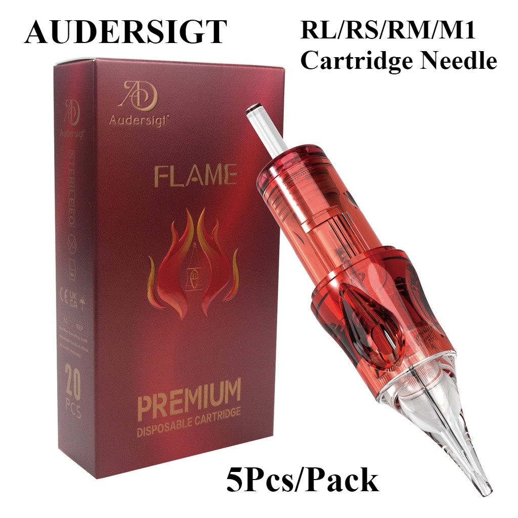AD PREMIUM FLAME 5PCS ทิ้งเข็มสัก RL RS M1 RM แต่งหน้าถาวร Tattoo ตลับหมึกเข็มสําหรับ Tattoo ปากกา