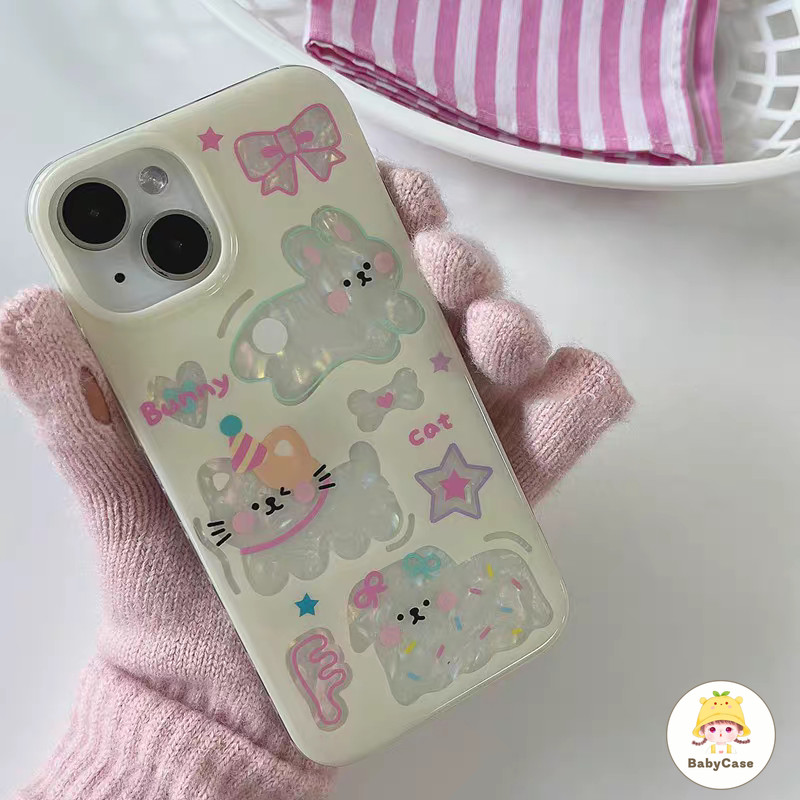 การ์ตูนการ์ตูนน่ารักลูกสุนัขกระต่ายแมวรูปแบบนุ่ม ๆ เคสไอโฟน 11 16 13 15 14 12 Pro Max 16 7 8 15 Plus XR X XS Max SE 2022