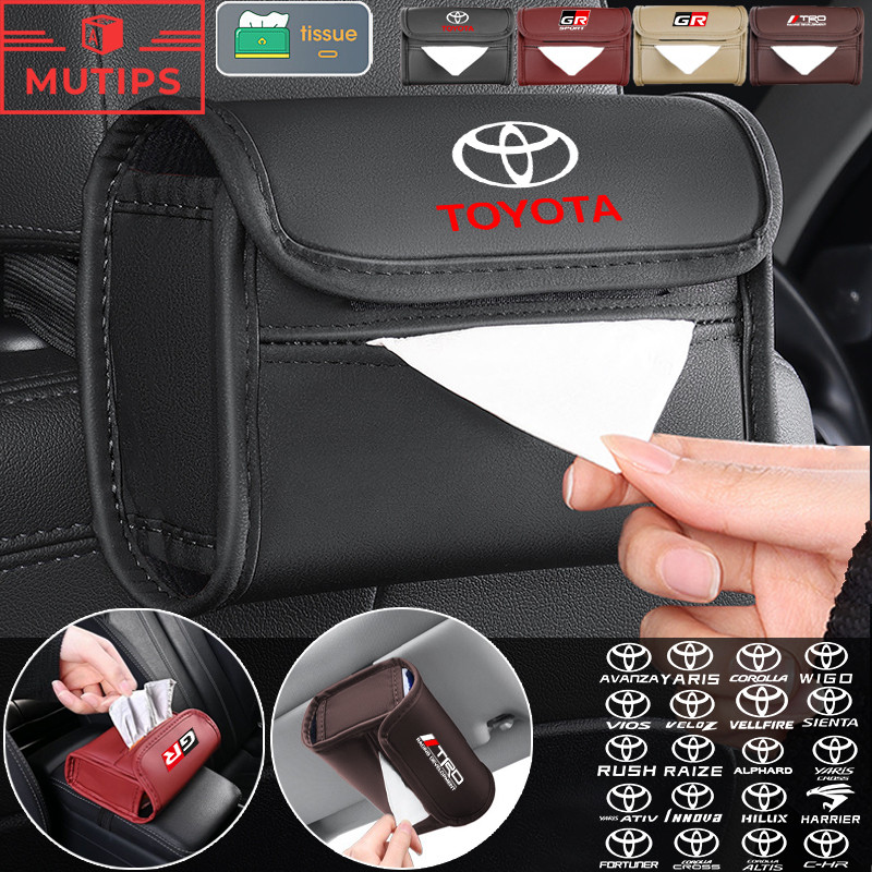 Toyota GR TRD กล่องทิชชู่รถยนต์ หนังPU แขวนประเภท ที่ใส่ทิชชูในรถ ม่านบังแดดรถยนต์ Tissue Box สําหรับ Prius Fortuner Corolla Cross CHR Camry Wish Vios Veloz Estima Sienta Yaris Ativ Altis Hilux Revo bZ4X Hiace