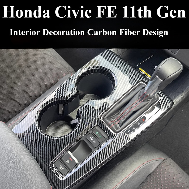 Honda Civic FE 11th Gen 2022-2025 ตกแต่งภายในคาร์บอนไฟเบอร์ Design Trim ฝาครอบเกียร์พวงมาลัย Trim
