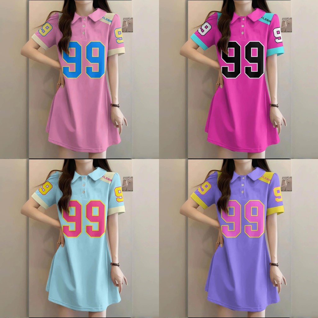 สไตล์เกาหลีกีฬาเลขที่.99ชุดผู้หญิงฤดูร้อนสไตล์วิทยาลัยเสื้อโปโล3งพิมพ์โปโลคอชุดแฟชั่นแขนสั้น ก-เส้น กระโปรงสําหรับสาว2025