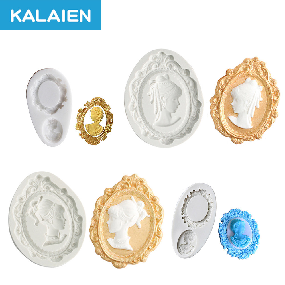 Kalaien 4แบบย้อนยุคสไตล์ยุโรปเลดี้กระจกกรอบซิลิโคน F ondant แม่พิมพ์ DIY sugarcraft, ดิน, หมากฝรั่งวางซิลิโคนแม่พิมพ์เค้กตกแต่ง