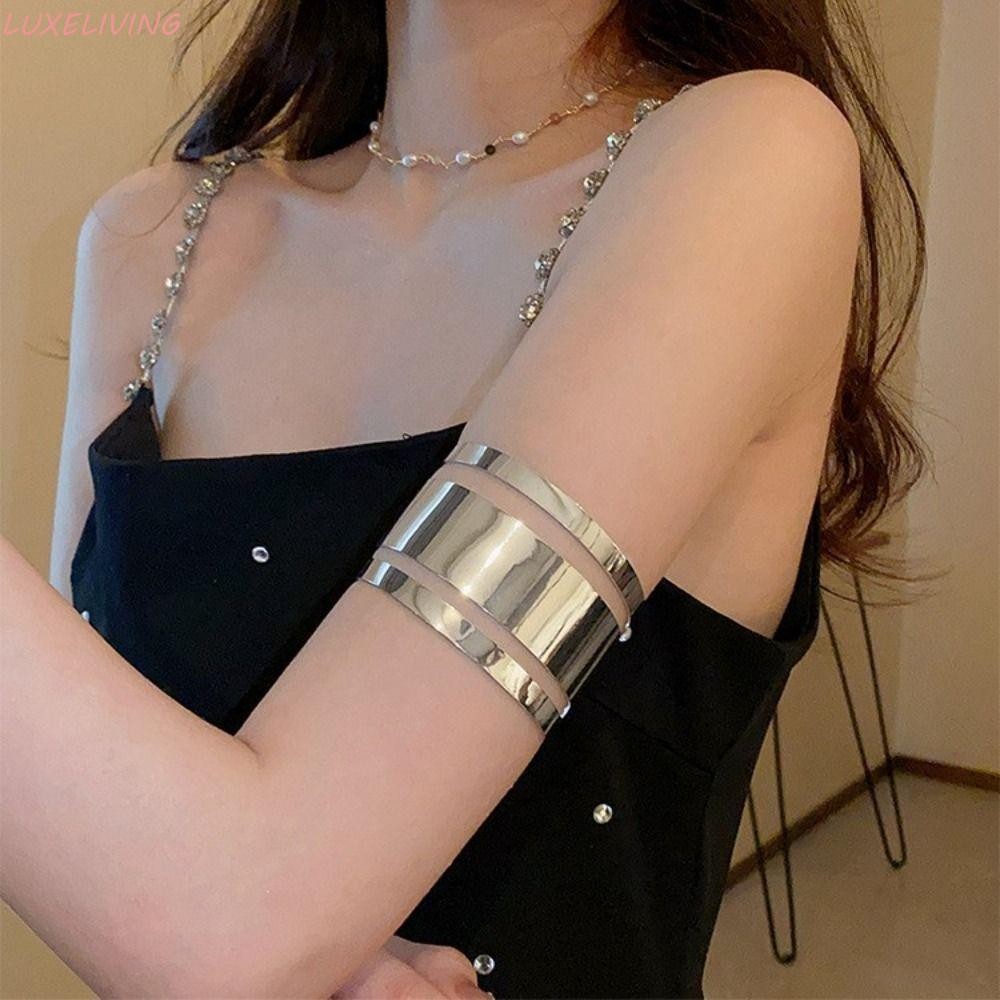 Luxeliving Layered Hollow Line Armband, Silver Adjustable Arm Cuff Bracelet, Fashion Alloy Armlet Hi