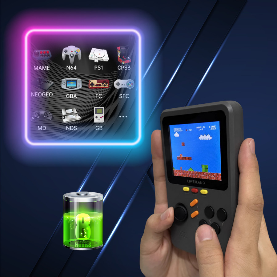 Q2 เกมคอนโซล เครื่องเล่นวิดีโอเกม จอ 3 นิ้ว 10,000 เกมย้อนยุค 90 คลาสสิก Retro Game Console