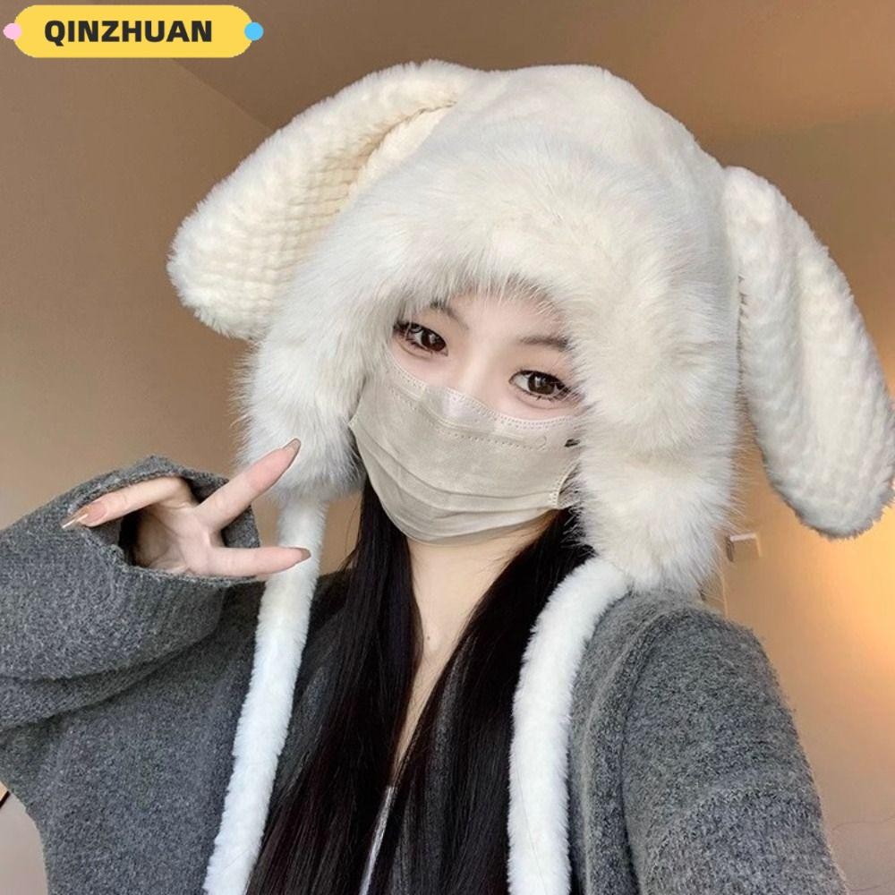 ฉินจวน หมวกป้องกันหูตุ๊กตา,น่ารักฤดูหนาวหูกระต่ายใหญ่หมวก,หนาอบอุ่นขนสัตว์นุ่มถังหมวกผู้หญิง